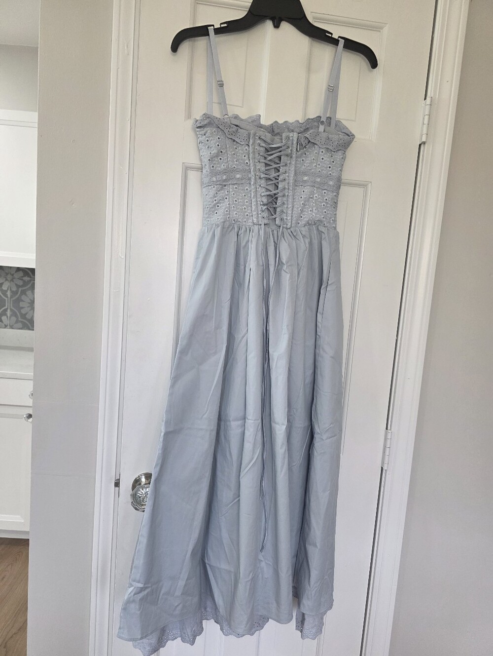 House of CB jaime periwinkle twilight cotton eyelet corset lace up midi dress XS - Picture 7 of 9